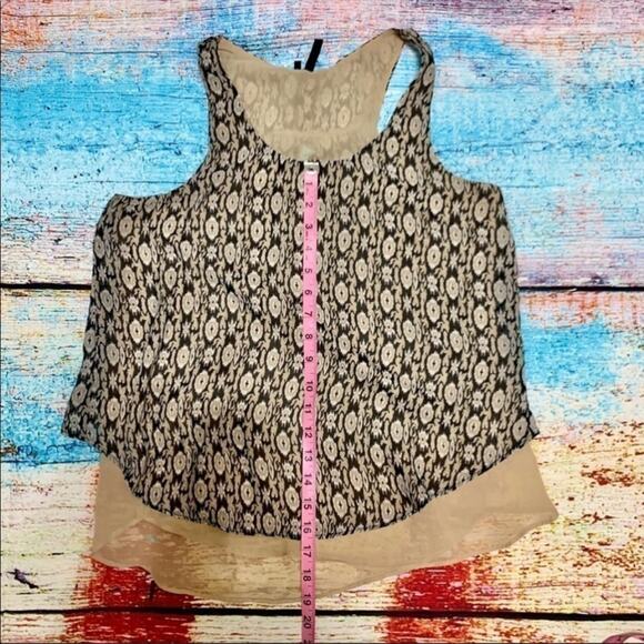 Maurices Split Back Layered Racerback Sleeveless Tank Black Tan Print Size Small - Picture 16 of 16